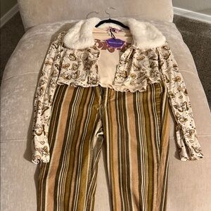 Dolls Kill Butterfly Print Jacket and Striped Pants Set